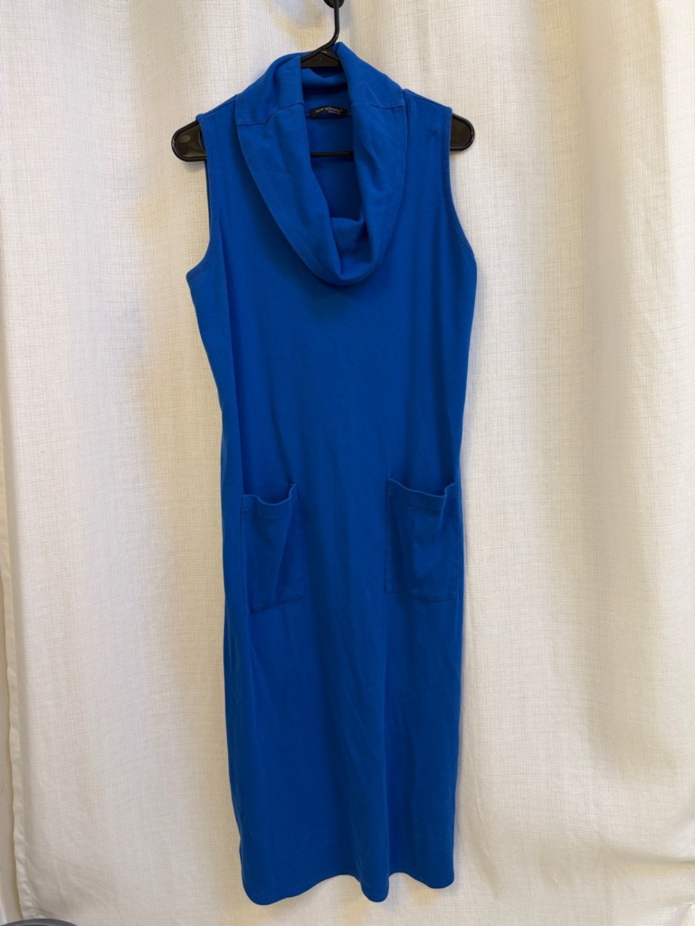Sleeveless Cowl Neck Royal Blue Dress with Pockets 100% Cotton - Large